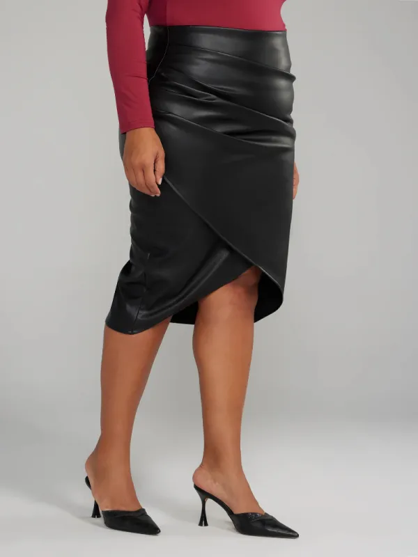 Faux Leather Ruched Wrap Skirt