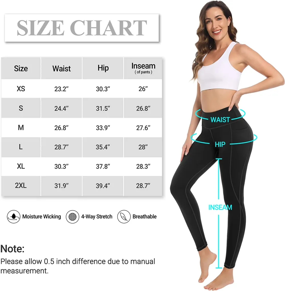 4 Pack Yoga Leggings with Pockets for Women - High Waist Tummy Control Pants for Workout