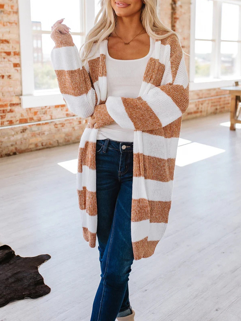 Striped Casual Elegant Sweater Jacket Coat