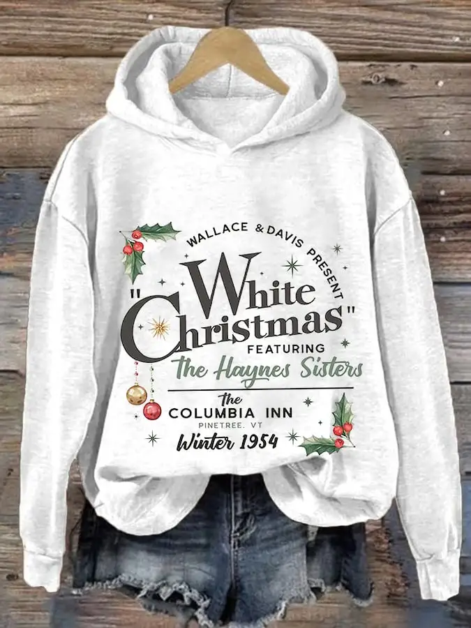 Women's White Christmas Print Casual Hoodie