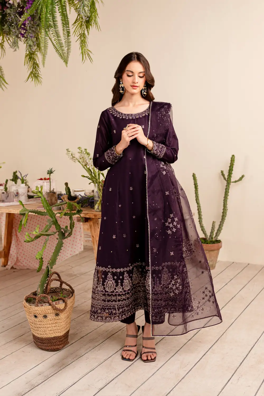 Purple Gold 3Pc - Embroidered Lawn Dress