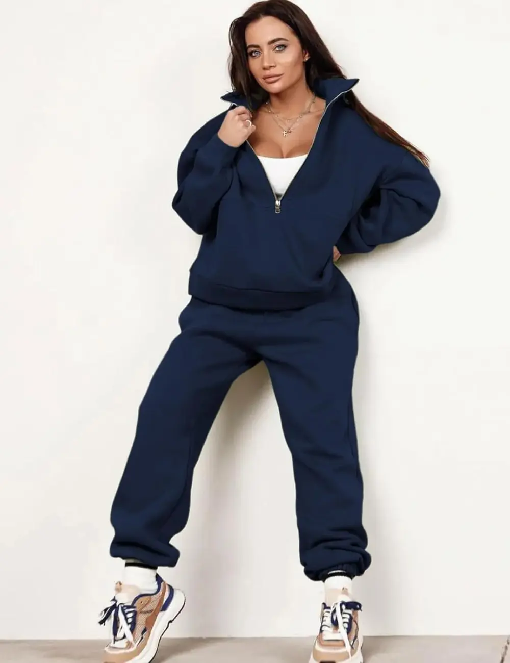 2 Piece Half Zip Sweatsuits Fleece Sweatshirt and Joggers Set Tracksuit