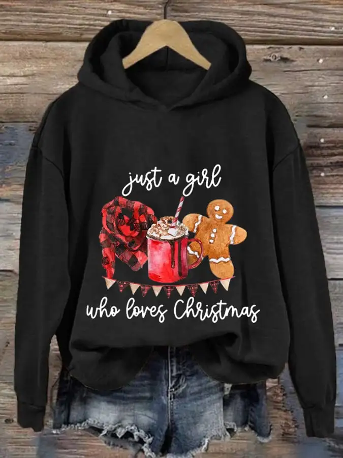 Women's Just A Girl Who Loves Christmas Print Casual Hooded