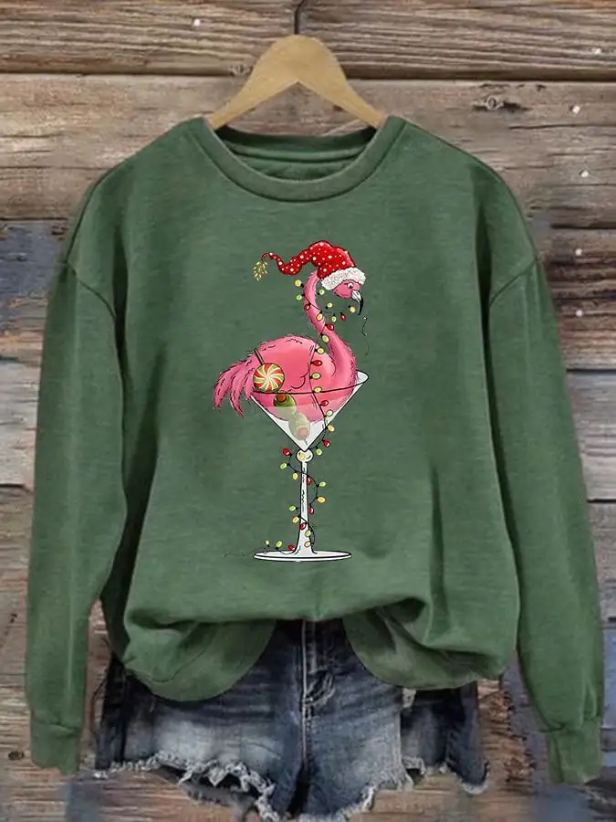 Women'S Casual Merry Flockin' Christmas Printed Long Sleeve Sweatshirt