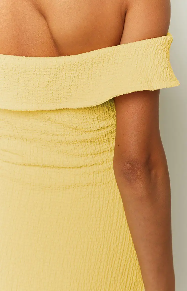 Daydreaming Yellow Off Shoulder Mini Dress