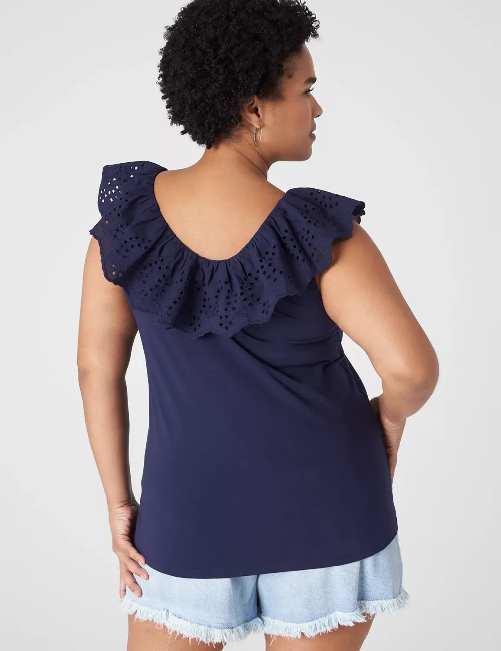 Woven Eyelet Ruffle Knit Tank