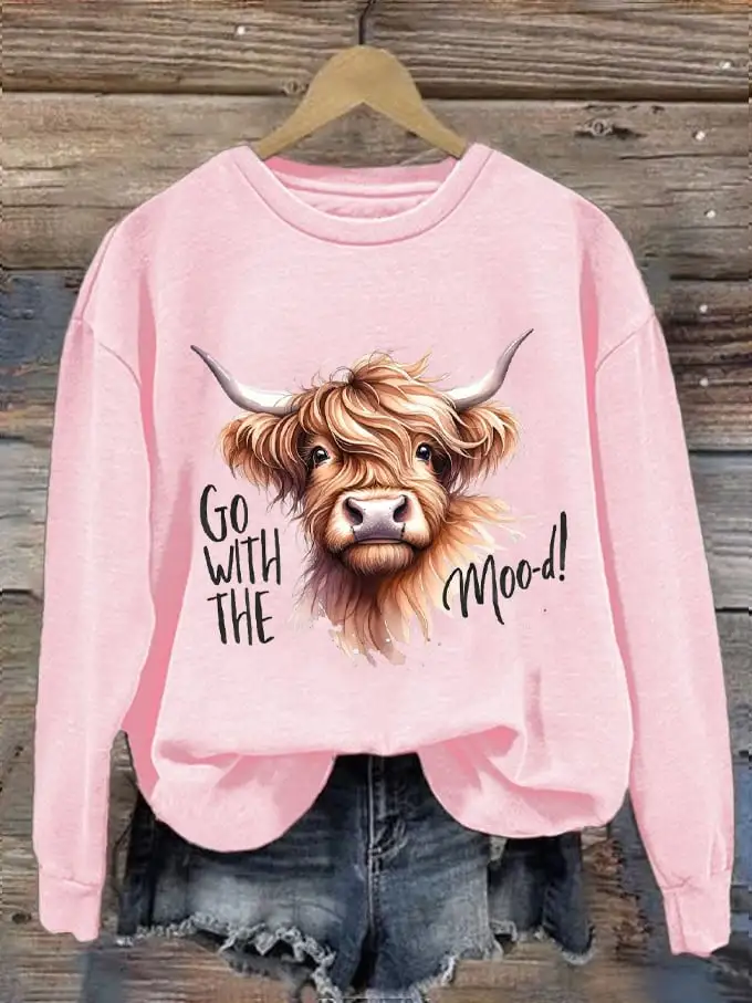 🔥Buy 3 Get 10% Off🔥Women's Western F Highland Cow Go With The Mood Printed Sweatshirt