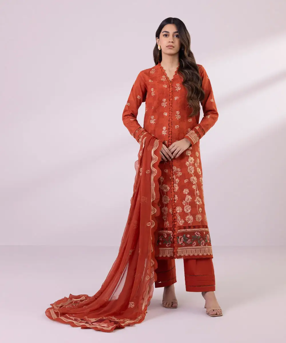 3 Piece - Embroidered Jacquard Suit