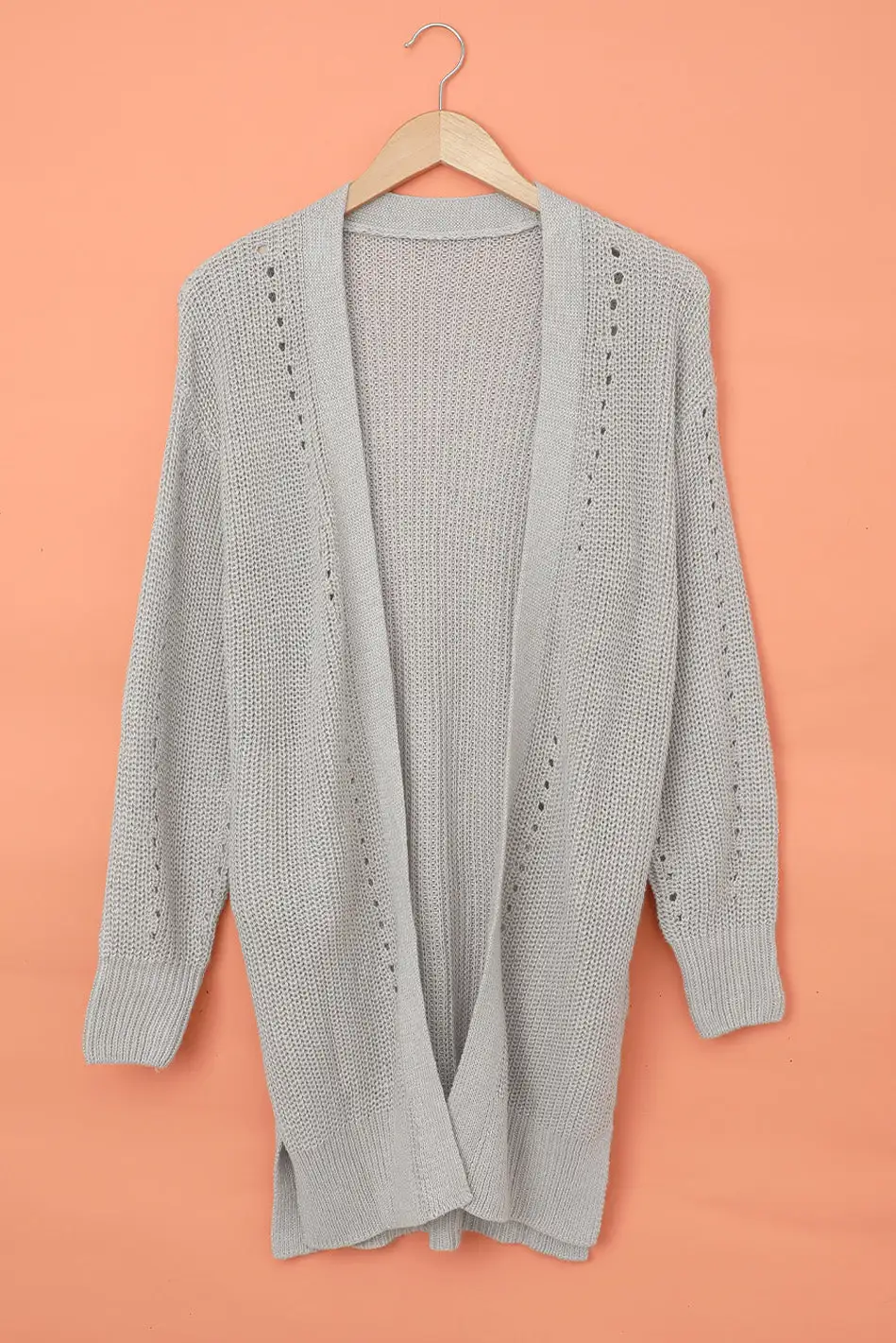 Drop Sleeve Cable Knit Cardigan With Slits