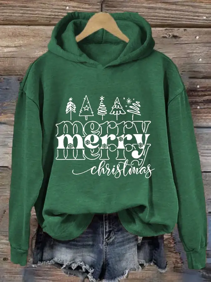 Women's Merry Christmas Christmas Tree Printing Casual Hoodie