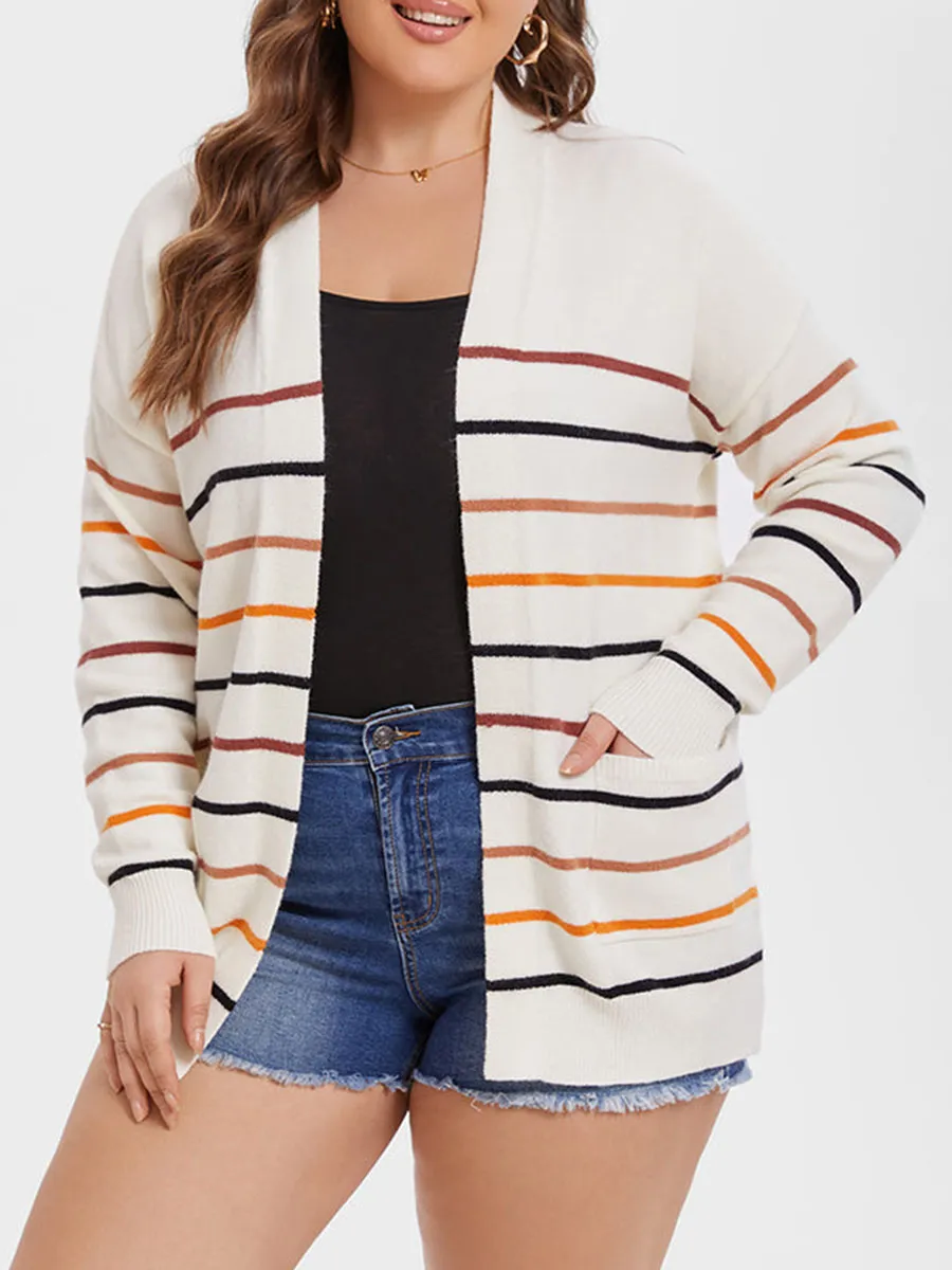 Striped Pattern Dual Pockets Cardigan