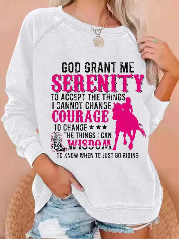 Women's Western Horse Lover God Grant Me Serenity Printed Sweatshirt