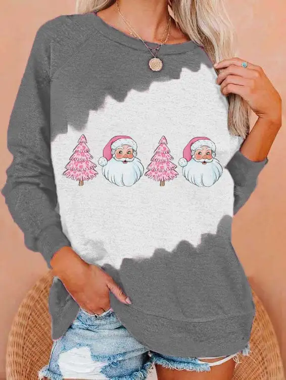 Women's Santa   Tree Print Sweatshirt