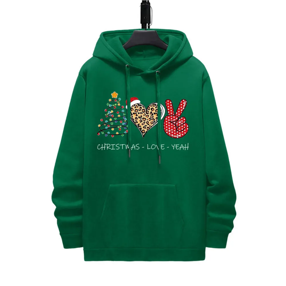 CHRISTMAS LOVE PEACE PATTERN PRINTED HOODIE