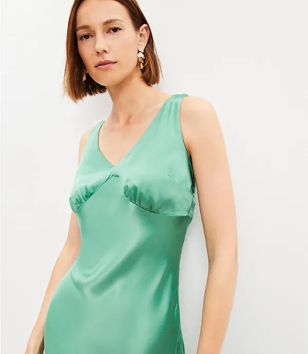 Satin Double V Bias Midi Dress