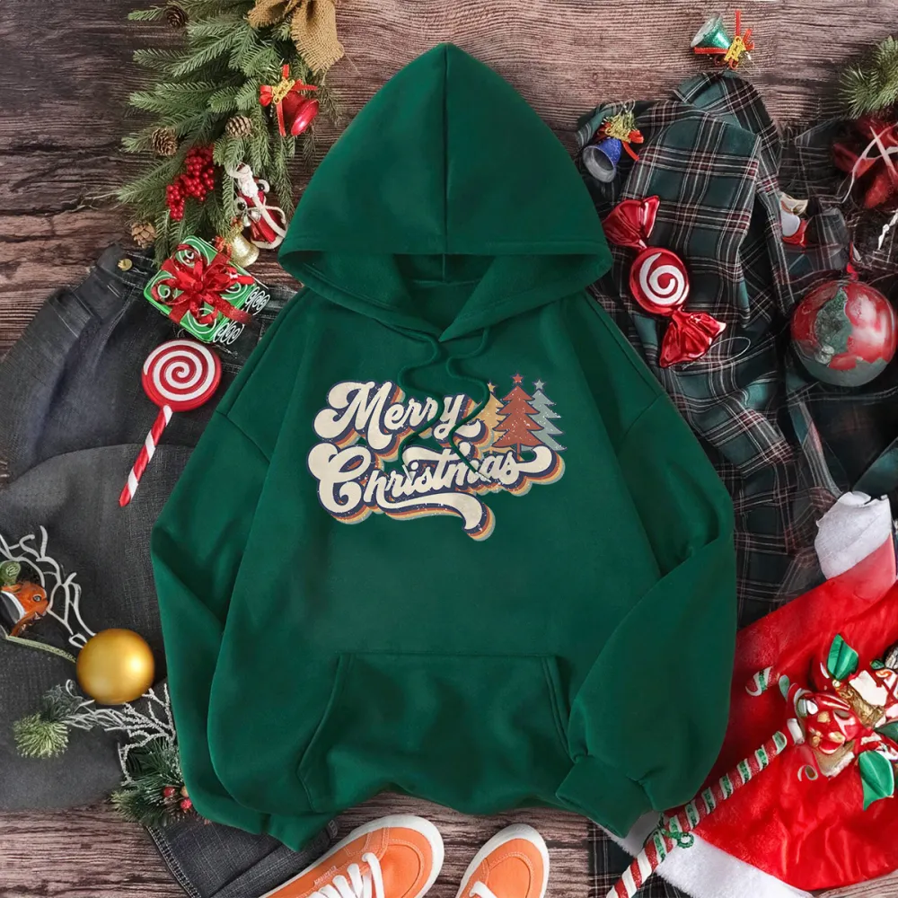 MERRY CHRISTMAS PATTERN PRINTED HOODIE