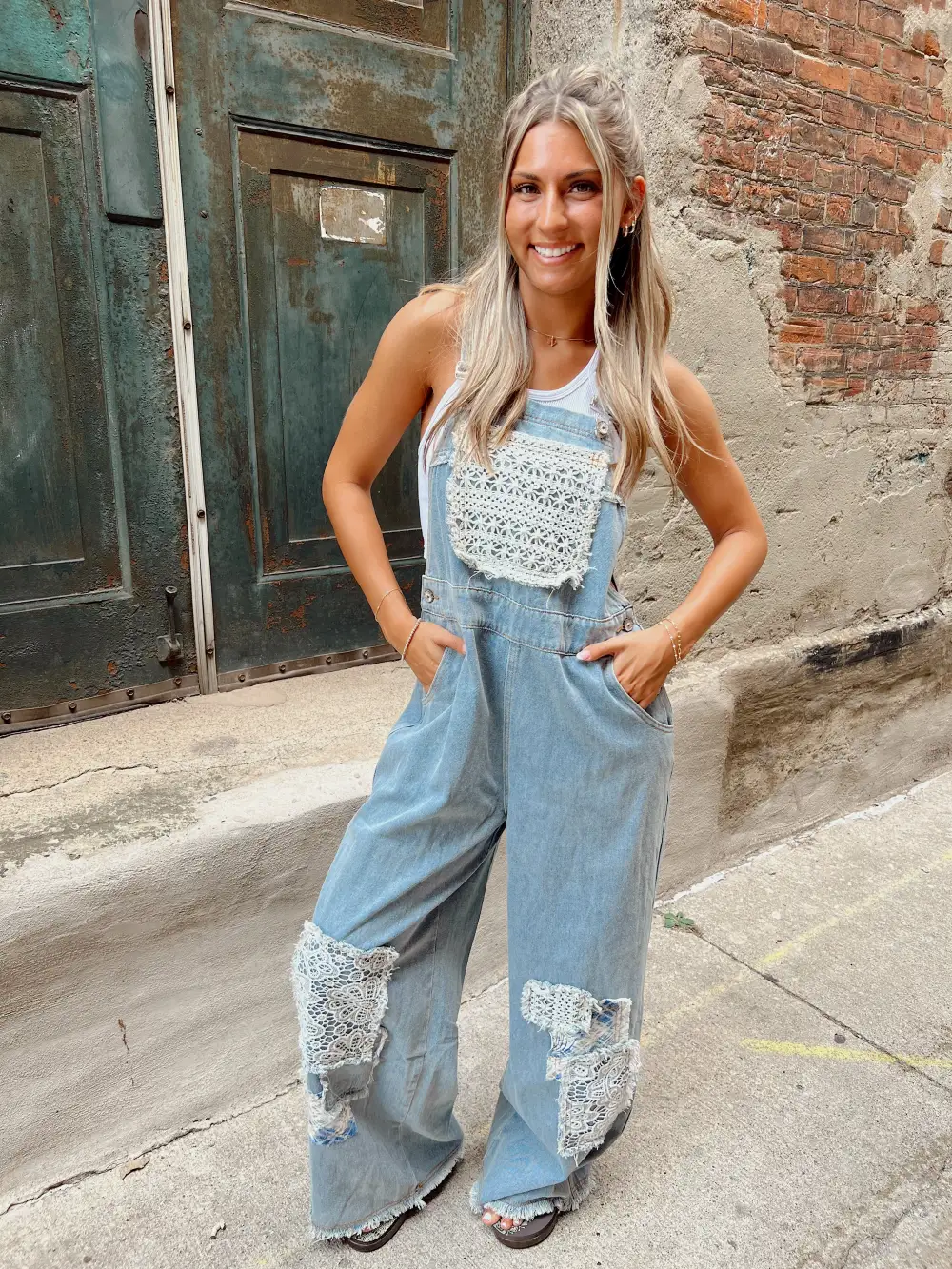 PREORDER Small Town Denim Patchwork Overalls