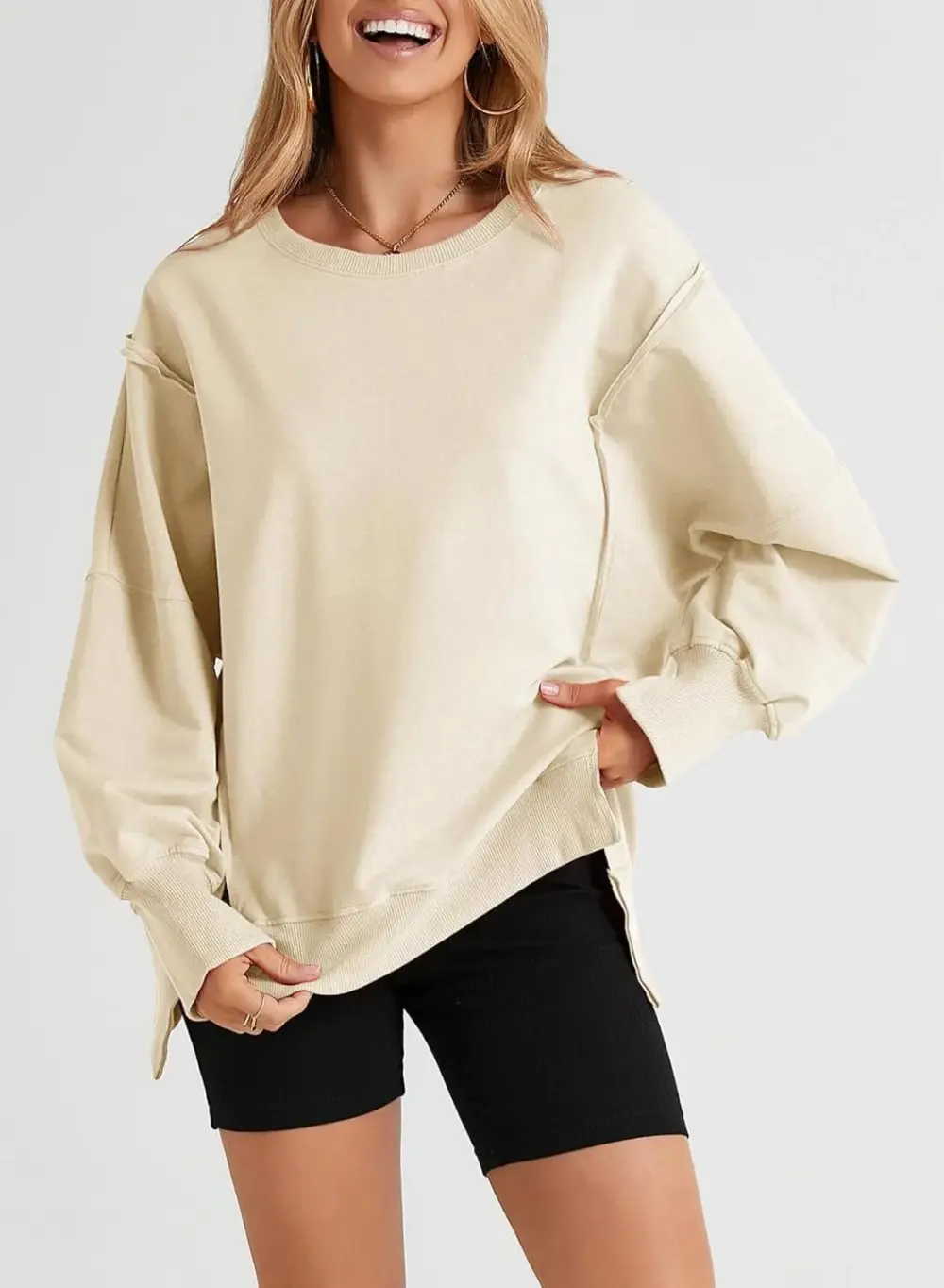 Oversized Reverse Seam Sweatshirt Long Sleeve Crewneck Pullover