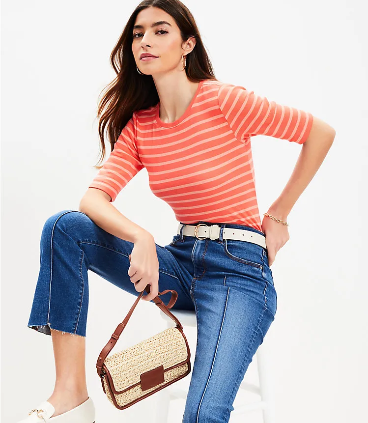 Stripe Perfect Ribbed Elbow Sleeve Tee