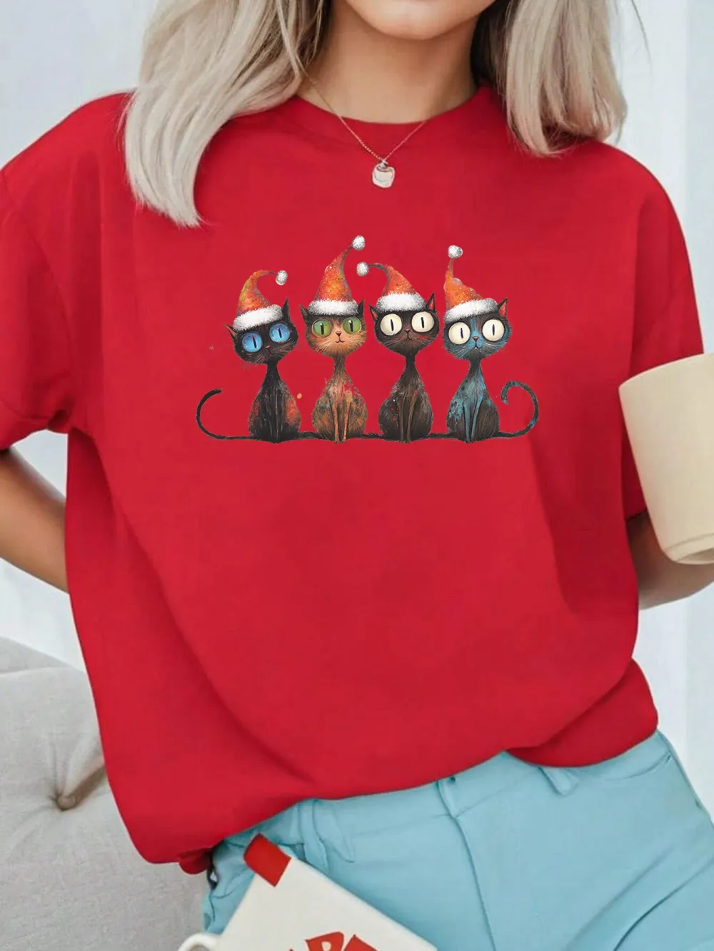 Kitty Santa Lady T-shirt