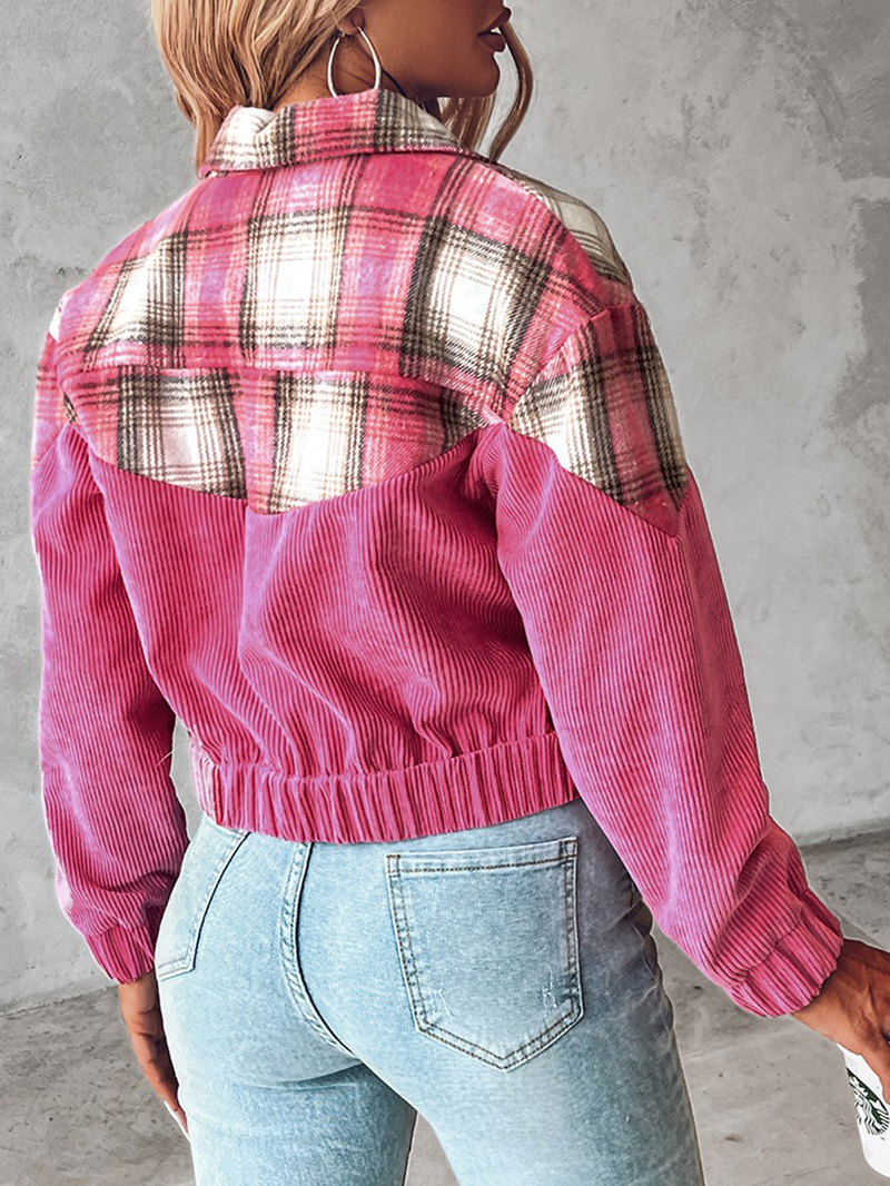 Women's corduroy contrast plaid jacket