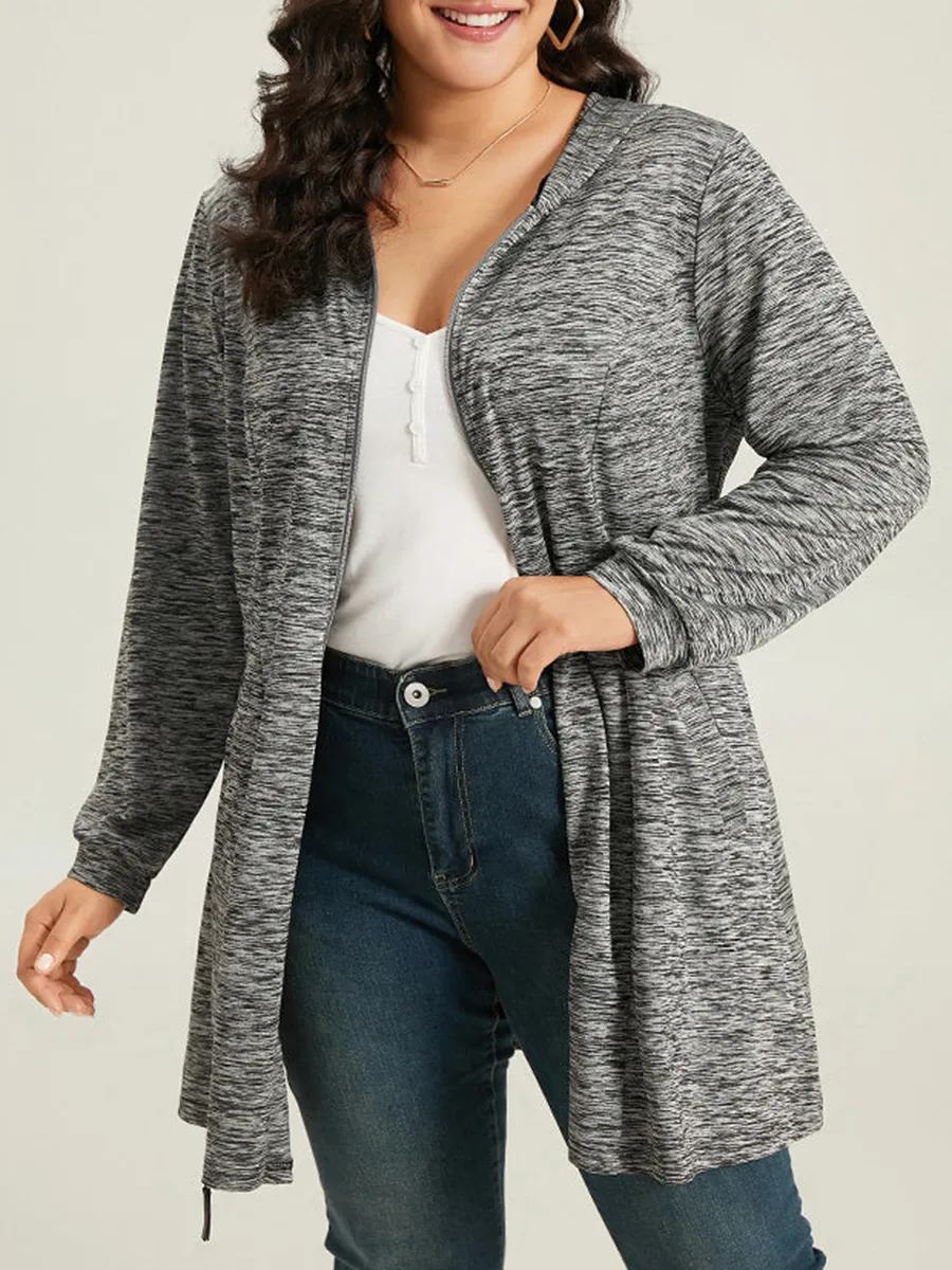 Simple hooded knit coat in gray