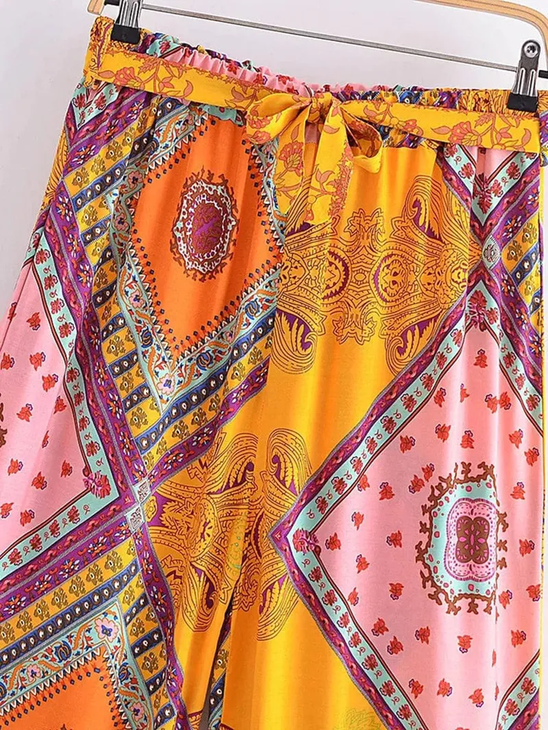 Orange printed loose pants