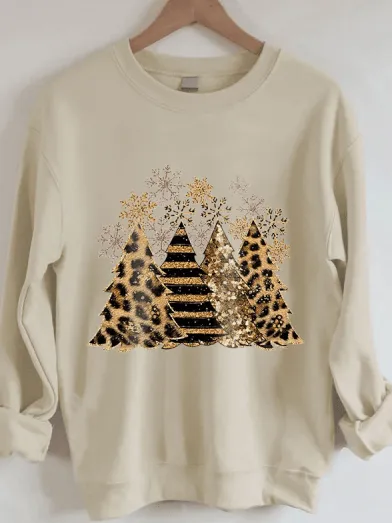 Women' Leopard   Tree Print Casual Sweatshirt