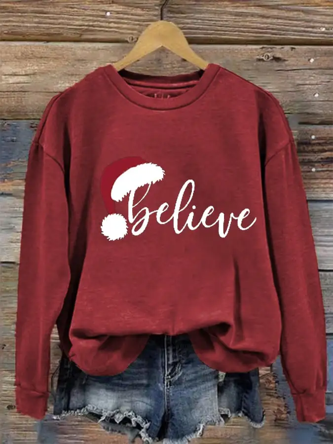 Women's Merry Christmas Christmas Believe Printed Sweatshirt