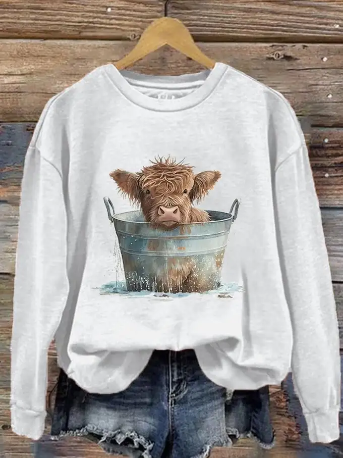 🔥Buy 3 Get 10% Off🔥🔥Buy 3 Get 10% Off🔥Women's Western Funny Highland Cow Bath Print Sweatshirt