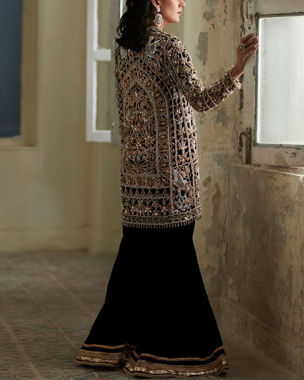 velvet blouse and gharara with metallic finishing and pants two-piece set