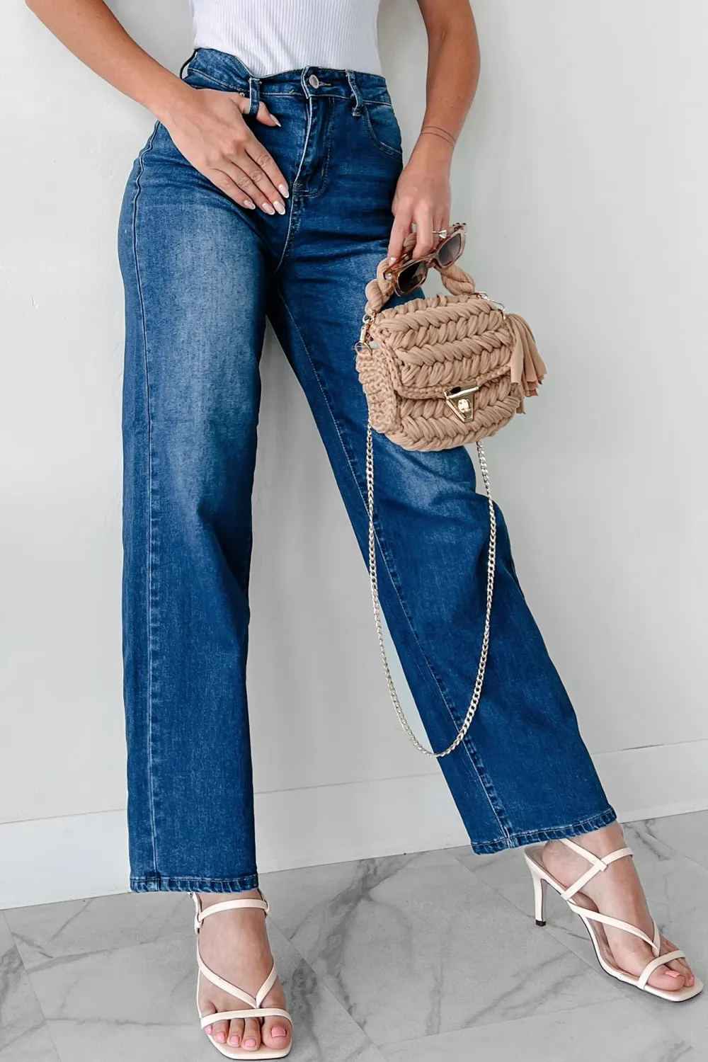 Enzo High Rise Non-Distressed Wide Leg Jeans