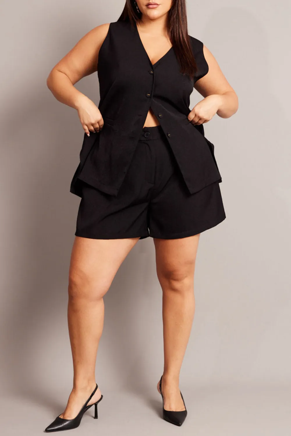 Black Longline Shorts High Rise