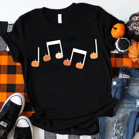 Musical Notation Halloween Pumpkin Teacher T-Shirt