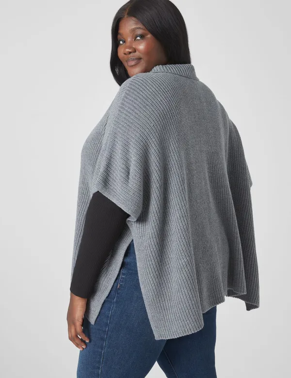 Relaxed Medium-Sleeve Turtleneck Poncho