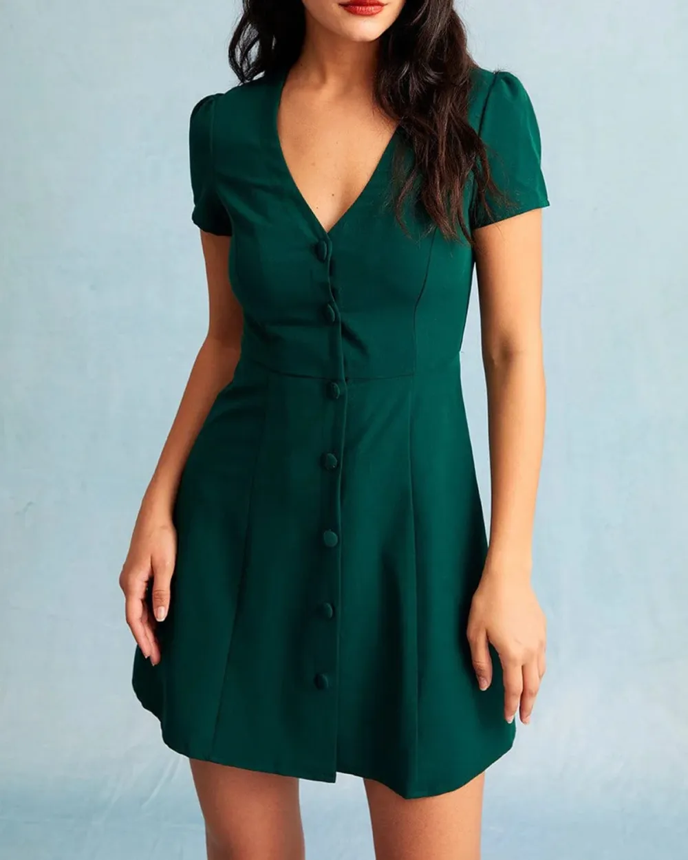 Dark green v-neck business dress