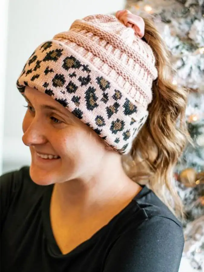 🔥Buy 3 Get 10% Off🔥Women's Western Retro Leopard Print Stitching Design Beanie (Without Logo)