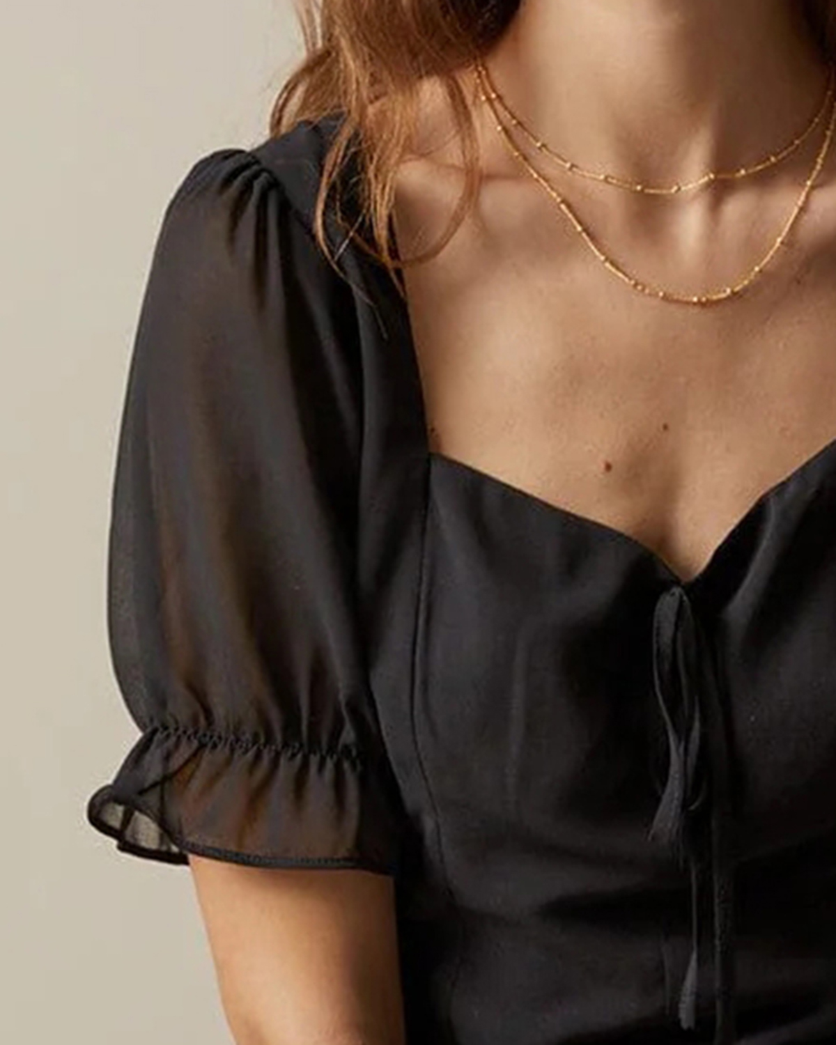 The Black Sweetheart Neck Puff Sleeve Sheer Blouse