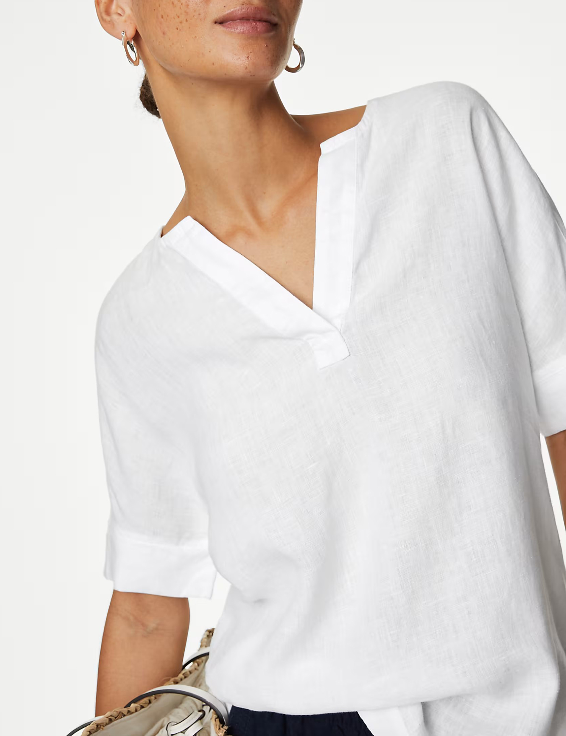 Pure Linen V-Neck Popover Blouse