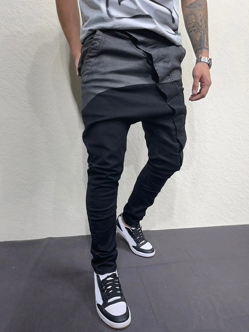 Men's black low crotch jeans