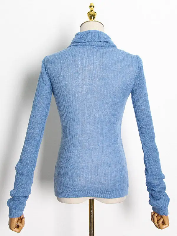 Simple Solid Color High-Neck Long Sleeves Knitwear