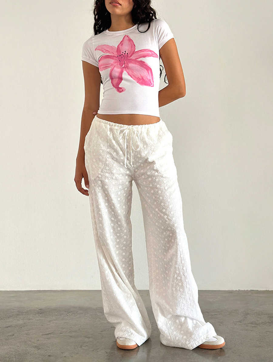 White With Painted Flower Pink Sutin Tee