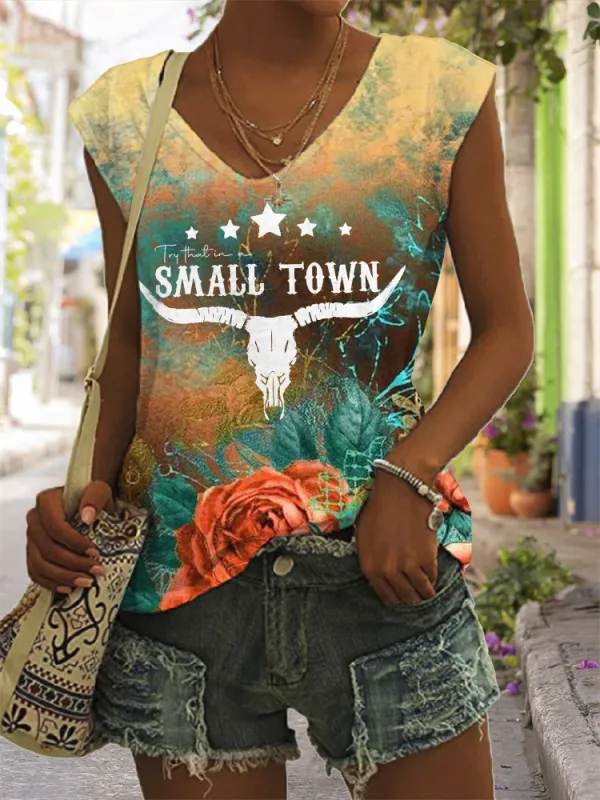 Try That In A Small Town Vintage V Neck Tank Top