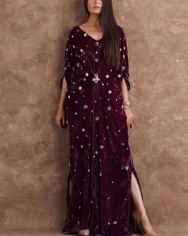 Elegant embroidered velvet kaftan