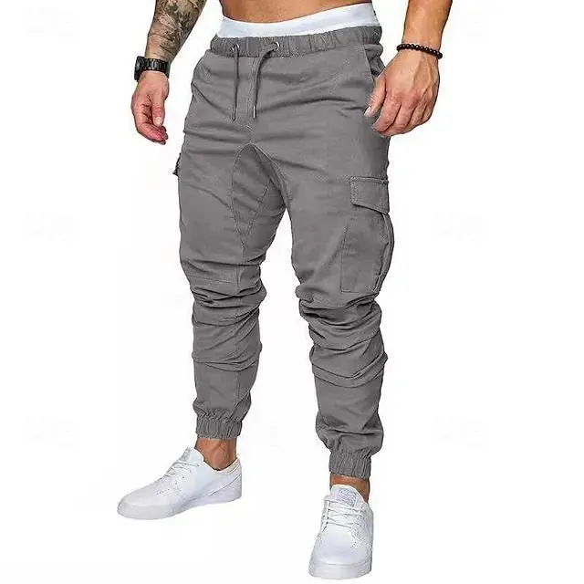 Men's Cargo Pants Cargo Trousers Trousers Drawstring Elastic Waist Solid Color Full Length Casual Daily Cotton 100% Cotton Streetwear Basic Black White