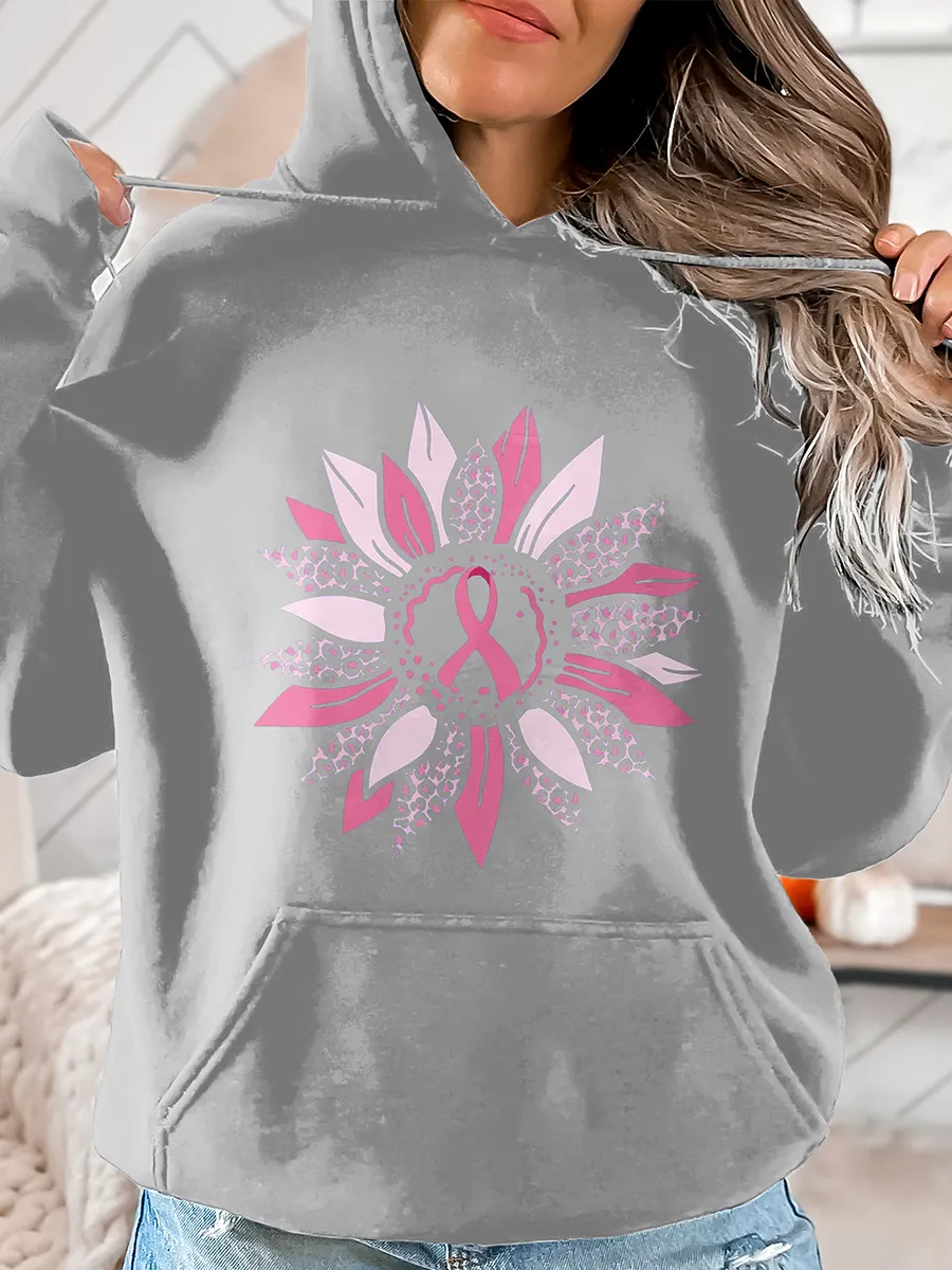 Women's Pink Sunflower Print Hoodie