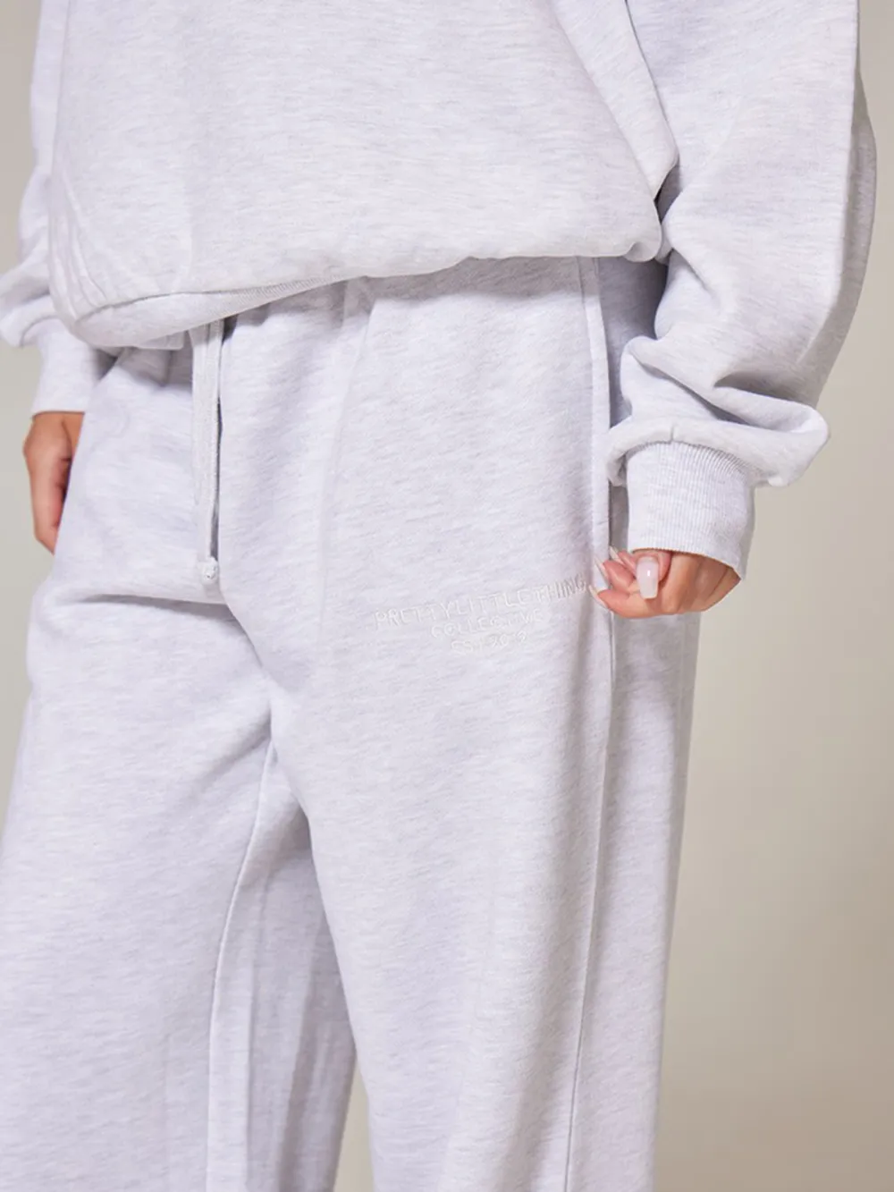 Ash Grey Premium Embroidered Oversized Wide Leg Sweatpants