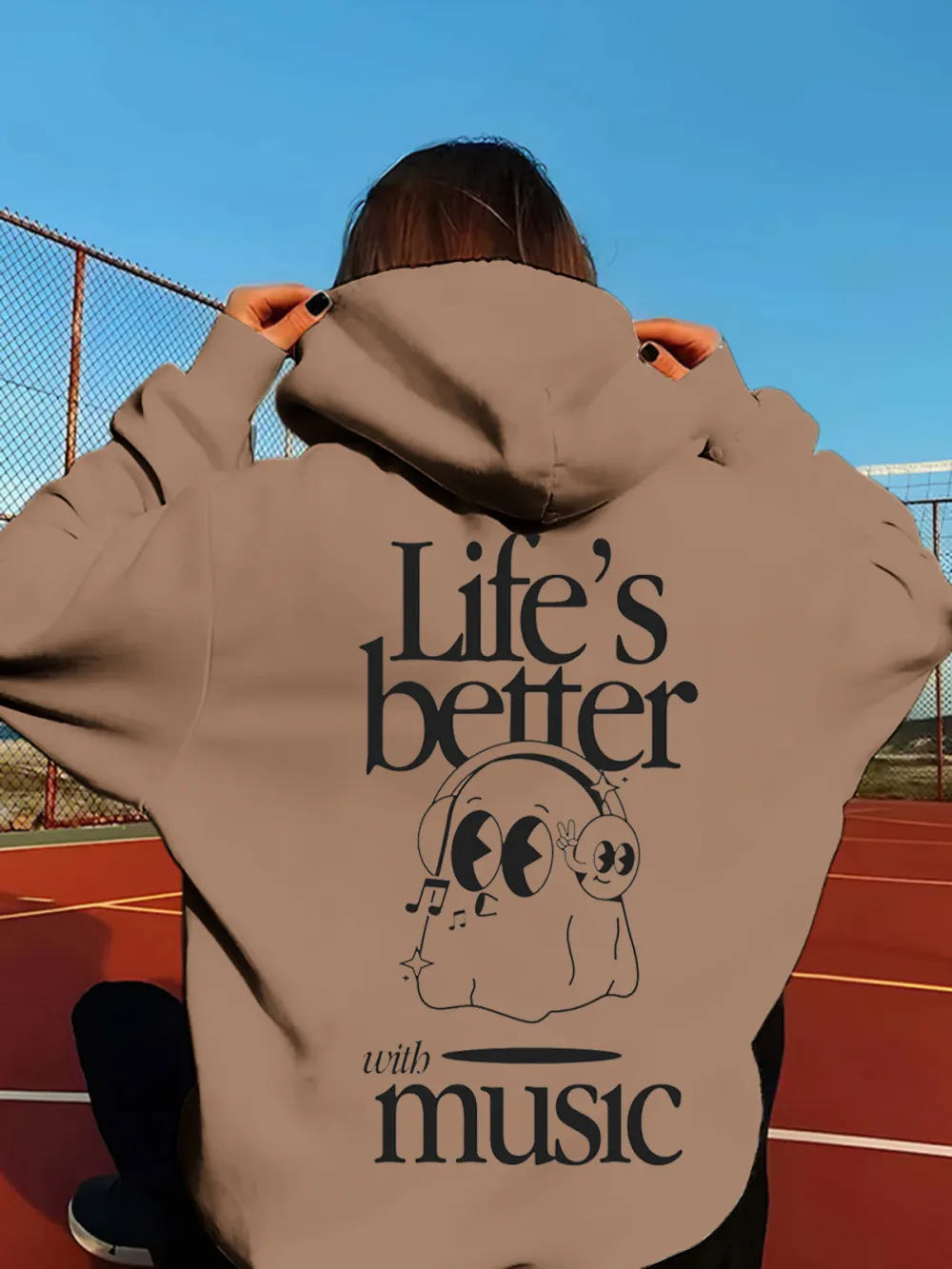 Life's Better With Music Pattern Hoodie