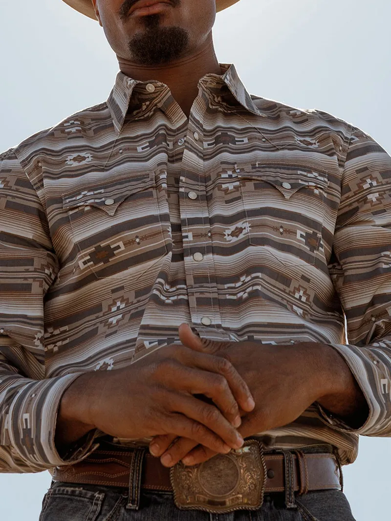 Men's Horizontal Aztec Print Western Shirt