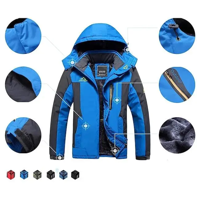 Men's Hoodie Jacket Ski Jacket Hiking Fleece Jacket Winter Outdoor Thermal Warm Fleece Lining Waterproof Windproof Outerwear Windbreaker Softshell Jacket Coat Skiing Ski Snowboard Fishing Black